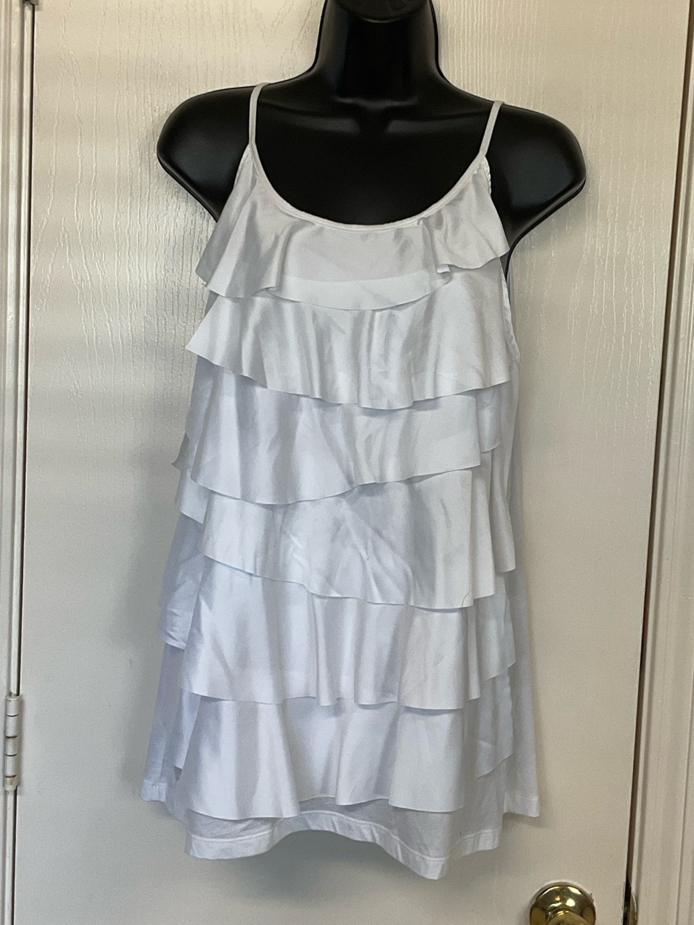 LOFT White Ruffle Tiered Spaghetti Strap Camisole
